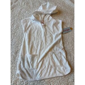 Cat & Jack Girls White Seashell Terry Cloth Hooded Swim Cover-Up 3T